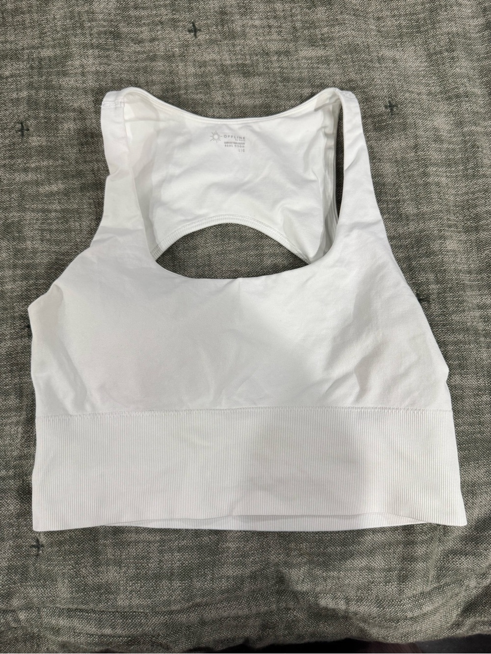 aerie White Seamless Ribbed-Band Sports Bra